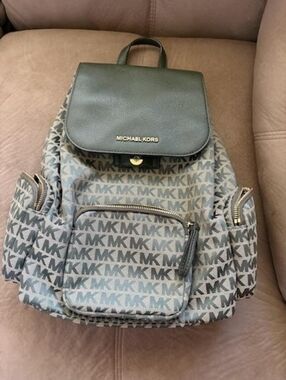 Michael Kors Olive Green & Gray MK Logo Backpack